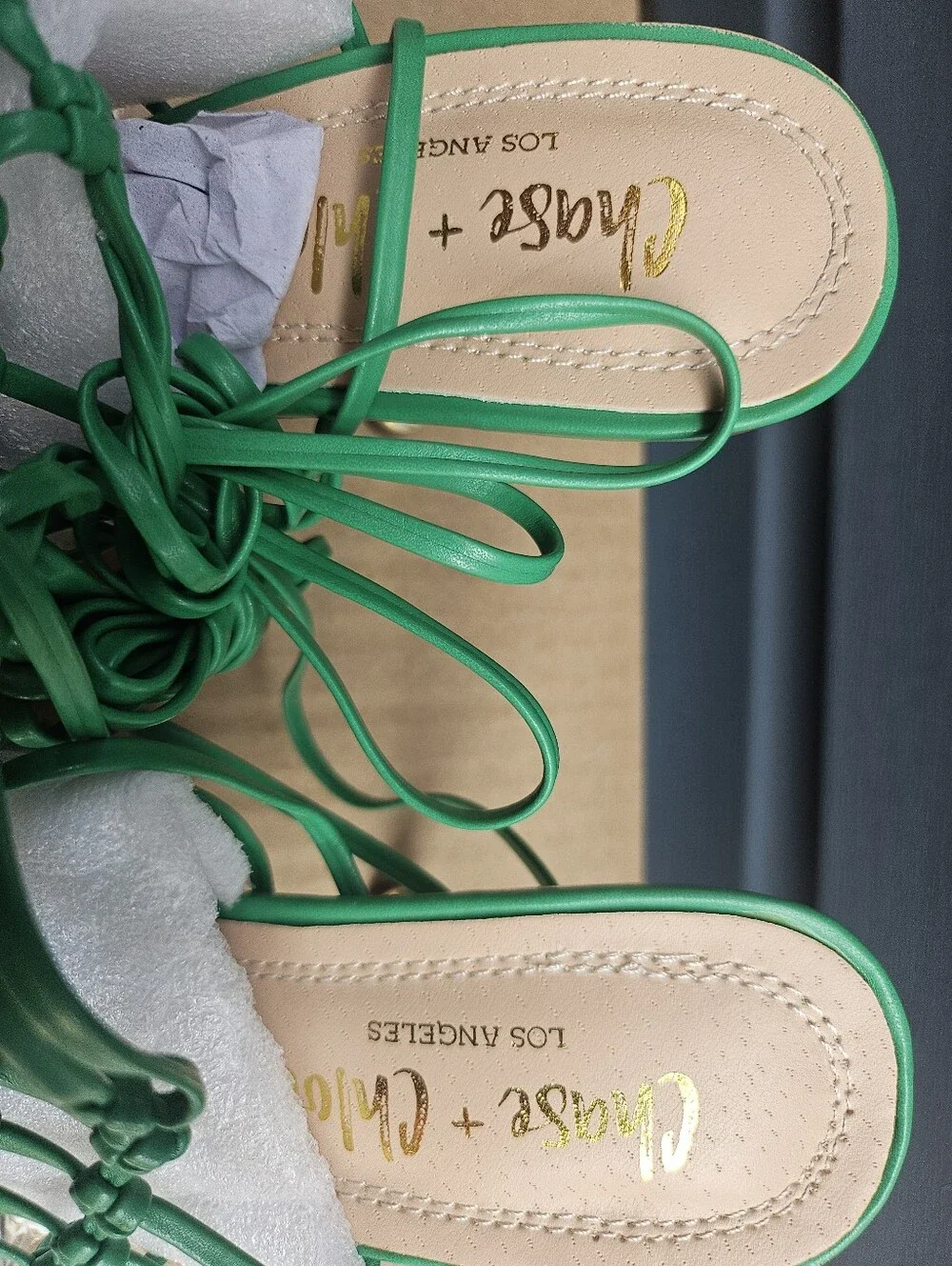 Elle Green Braided Strappy Slide Heels